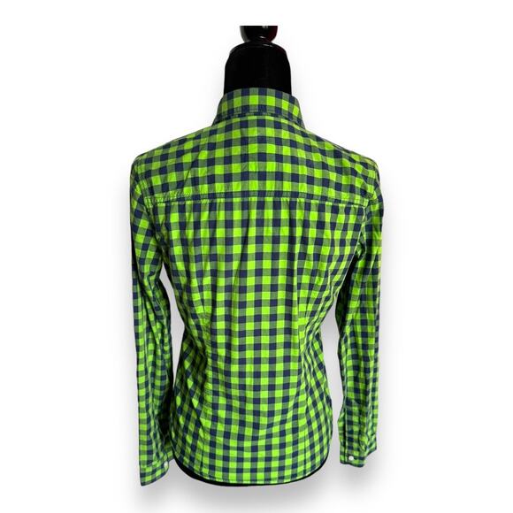 Hollister Womens Blouse Sz M Lime Green Blue Check Long Sleeve Button Up Cotton - Picture 6 of 9